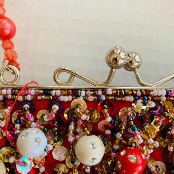 Unique Heavily Beaded Purse | Art to Wear | Rhinestone Detail Evening/Party Bag - Picture 5 of 11